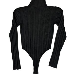 Cache Vintage Black ribbed long sleeve bodysuit with high neck